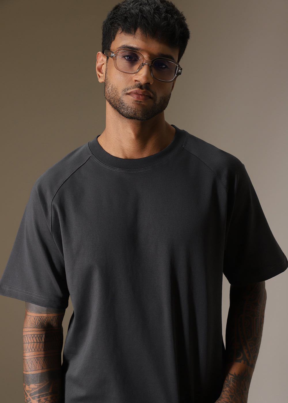 Cut And Sew Dark Grey Oversized T-shirt