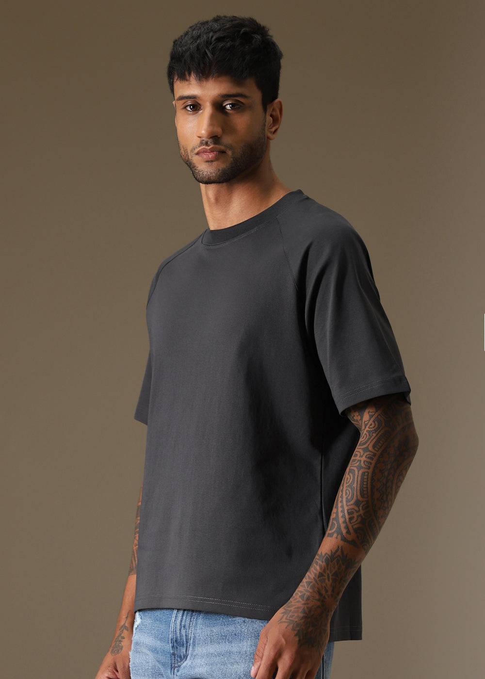 Cut And Sew Dark Grey Oversized T-shirt