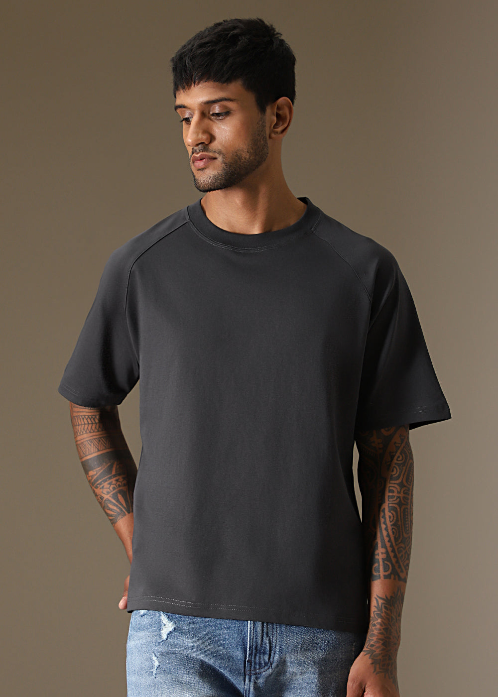 Cut And Sew Dark Grey Oversized T-shirt