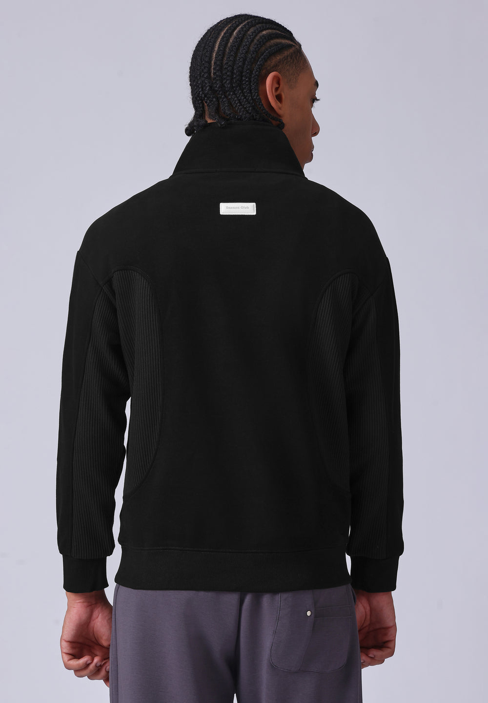 Cut and Sew Black Zipper Sweatshirt