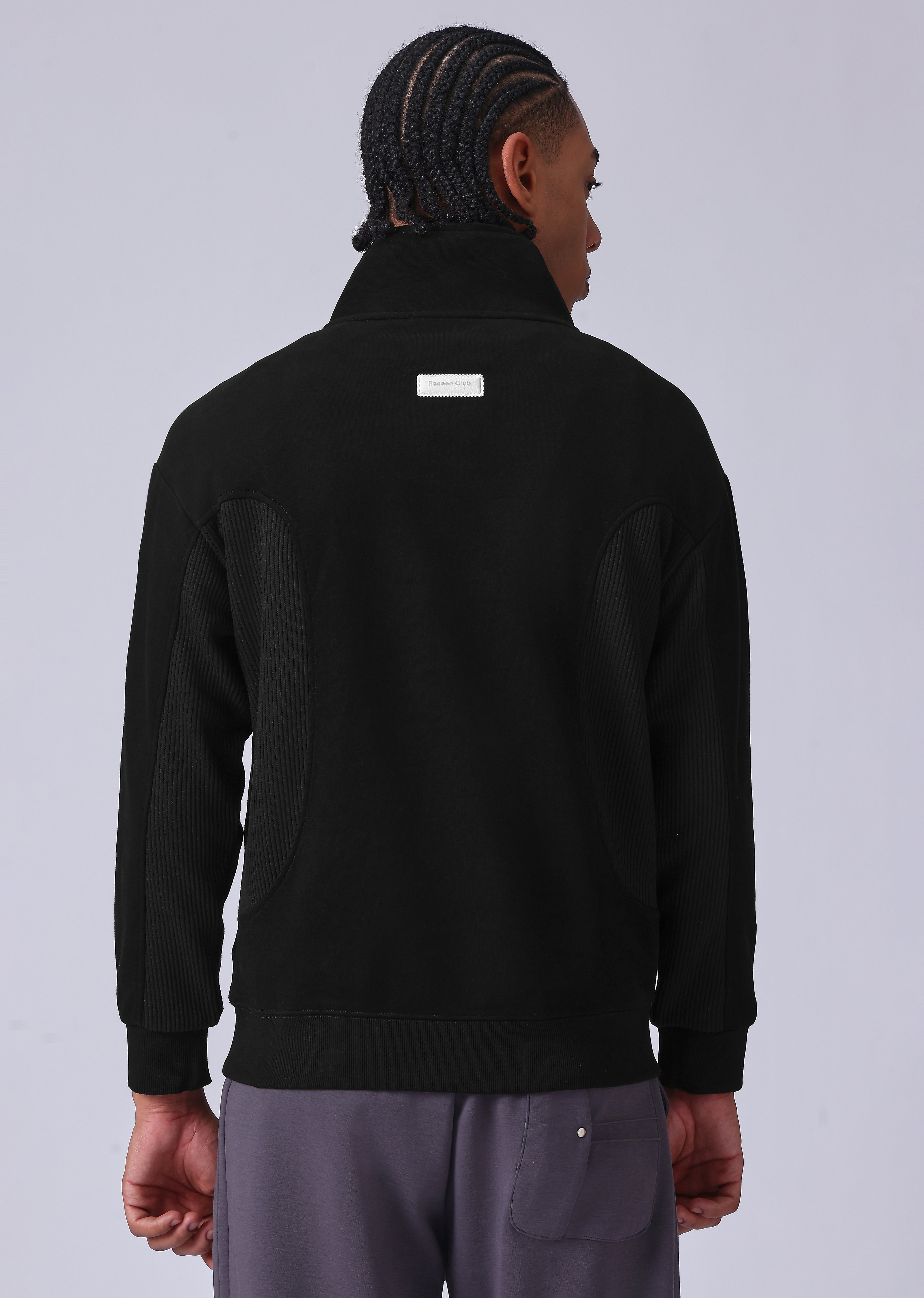 Cut and Sew Black Zipper Sweatshirt