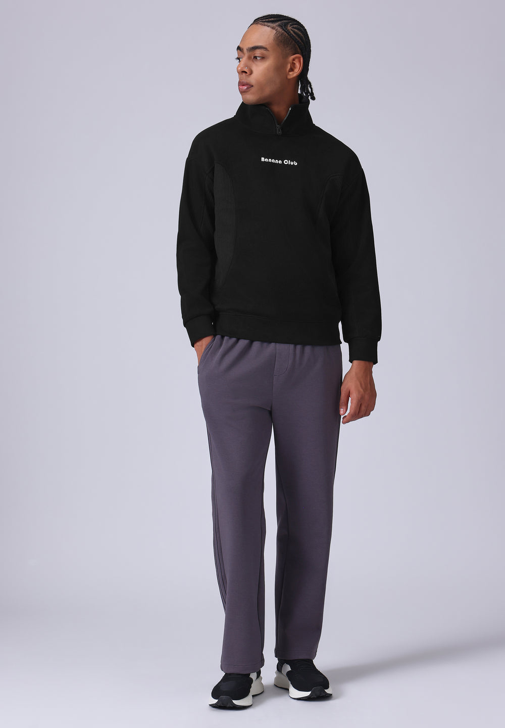 Cut and Sew Black Zipper Sweatshirt