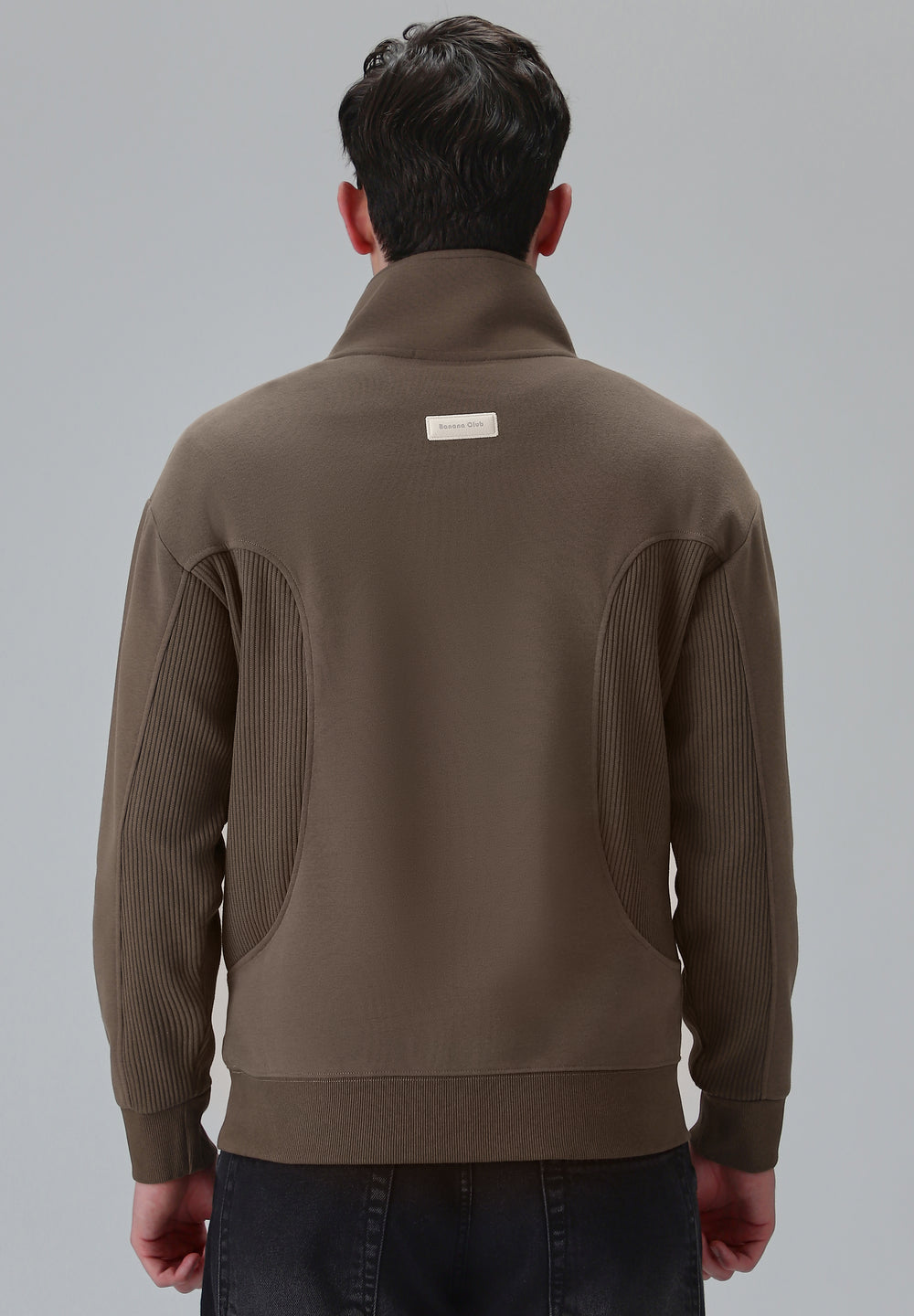 Cut and Sew Brown Zipper Sweatshirt