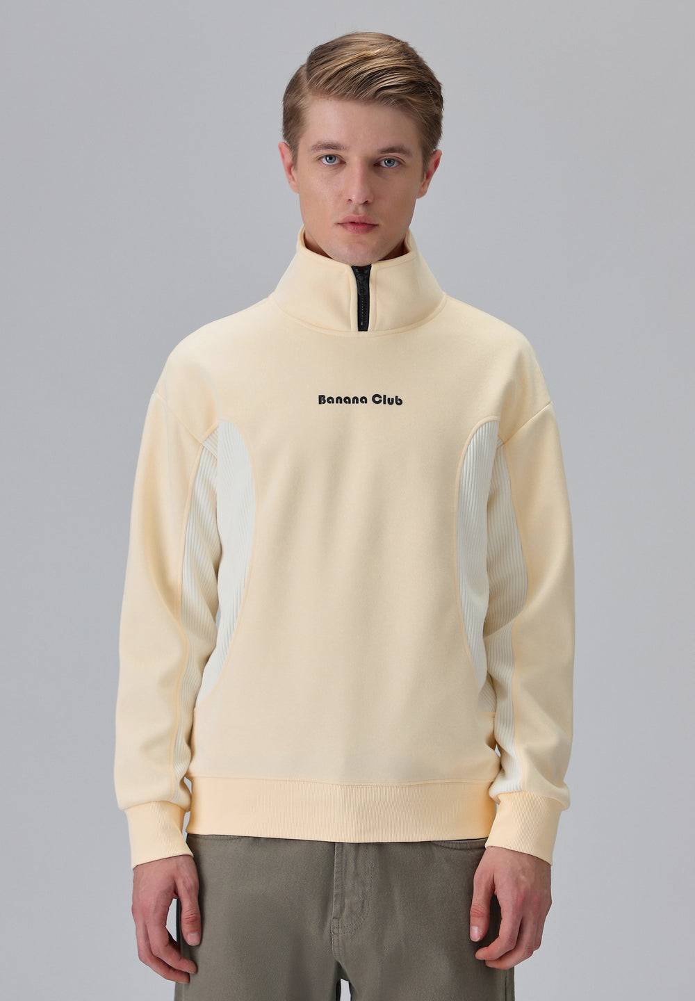 Cut and Sew Cream Zipper Sweatshirt