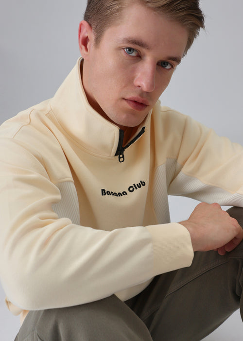 Cut and Sew Cream Zipper Sweatshirt