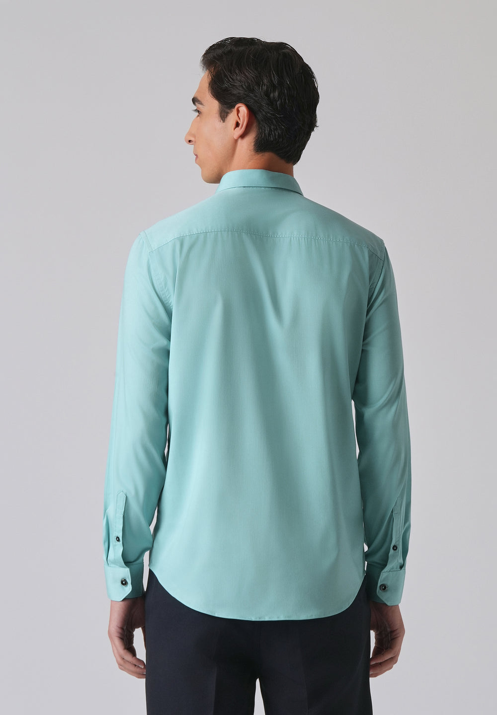 Cyan Green Cotton Stretch Plain Shirt