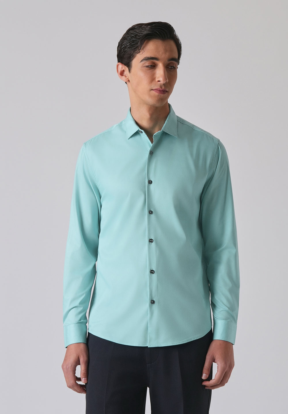 Cyan Green Cotton Stretch Plain Shirt