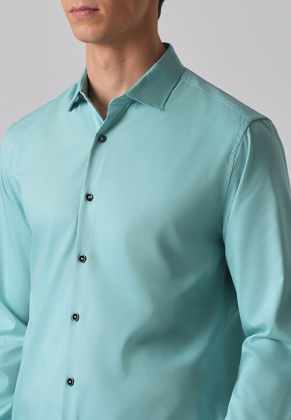 Cyan Green Cotton Stretch Plain Shirt