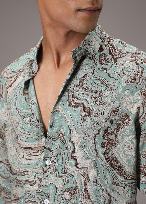 Cyan Marble Wash Feather Shirt