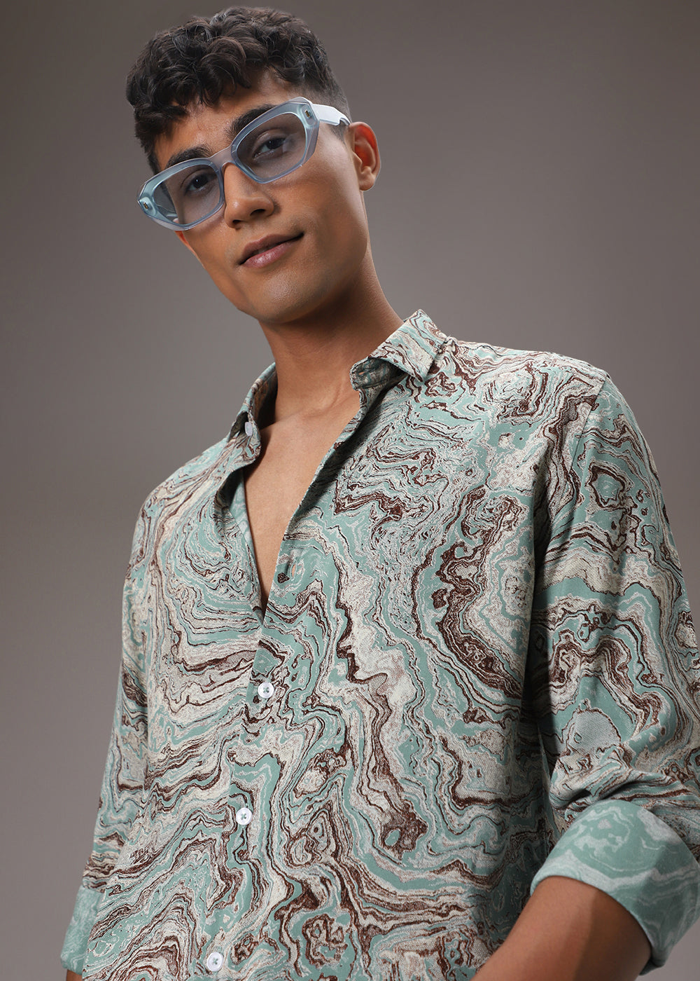 Cyan Marble Wash Feather Shirt