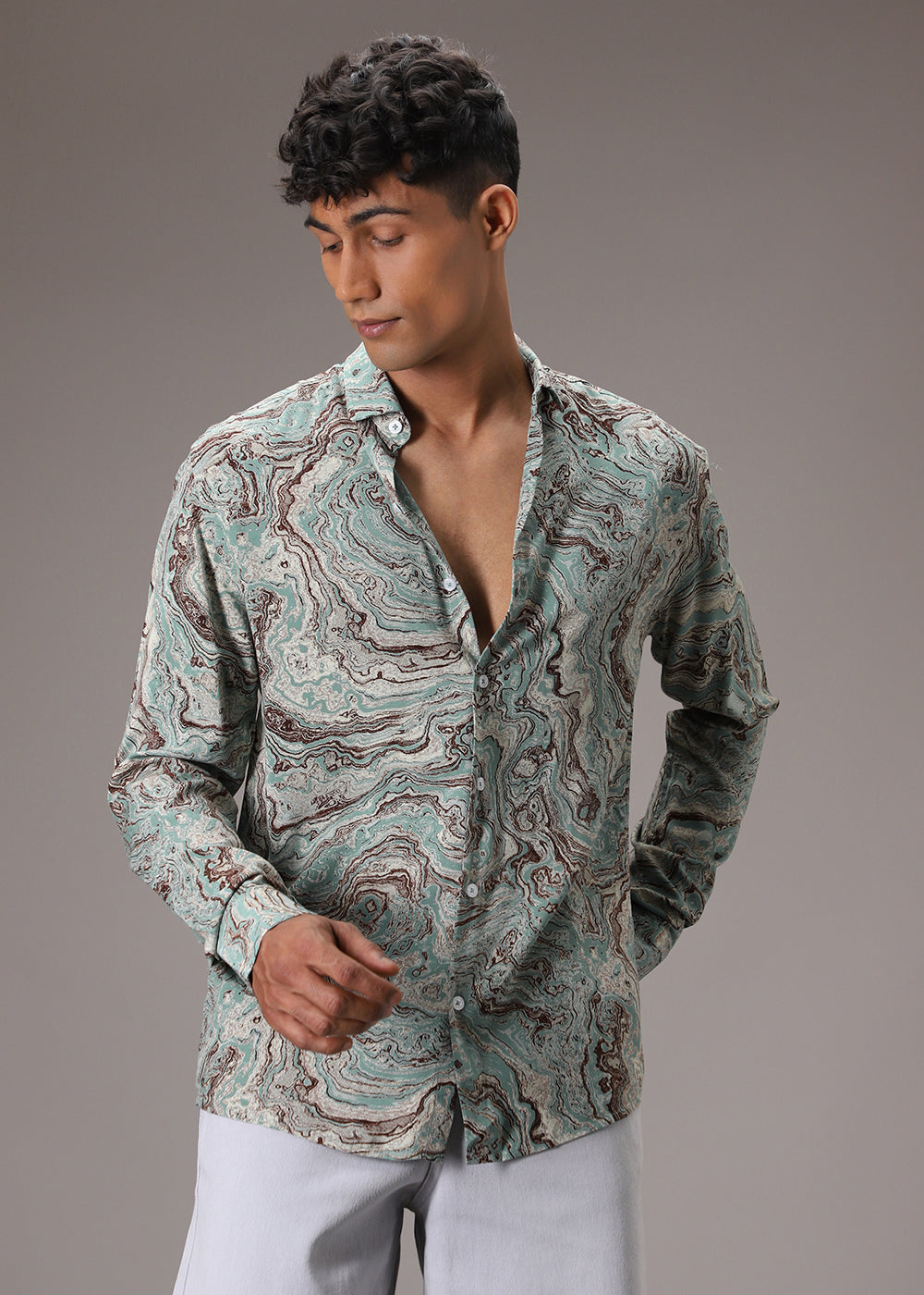 Cyan Marble Wash Feather Shirt