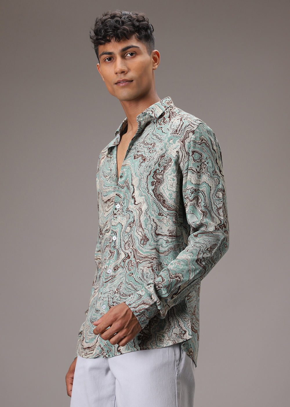 Cyan Marble Wash Feather Shirt