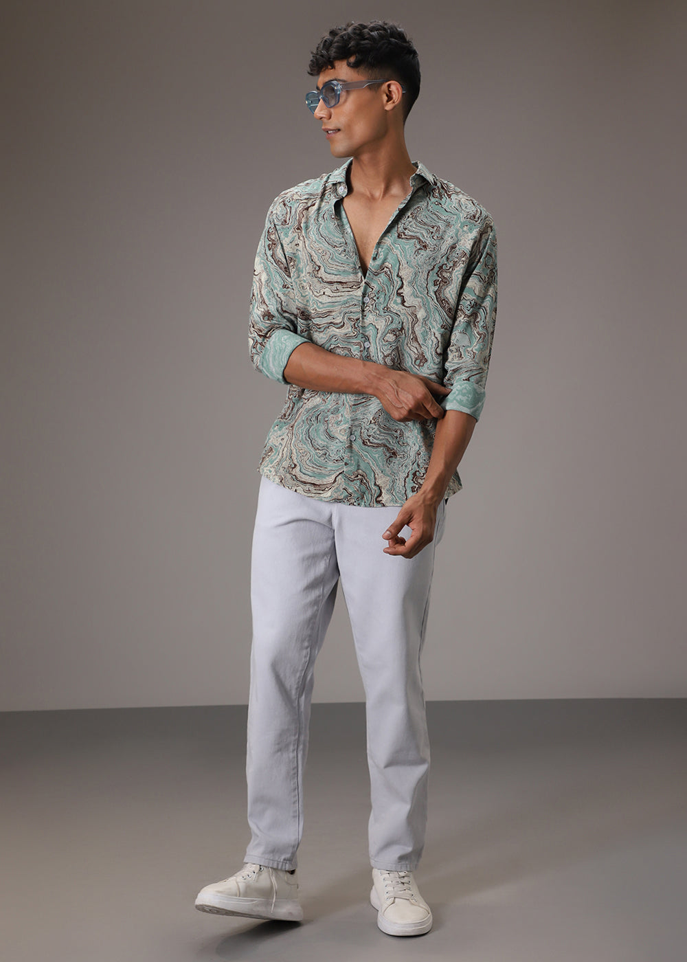 Cyan Marble Wash Feather Shirt
