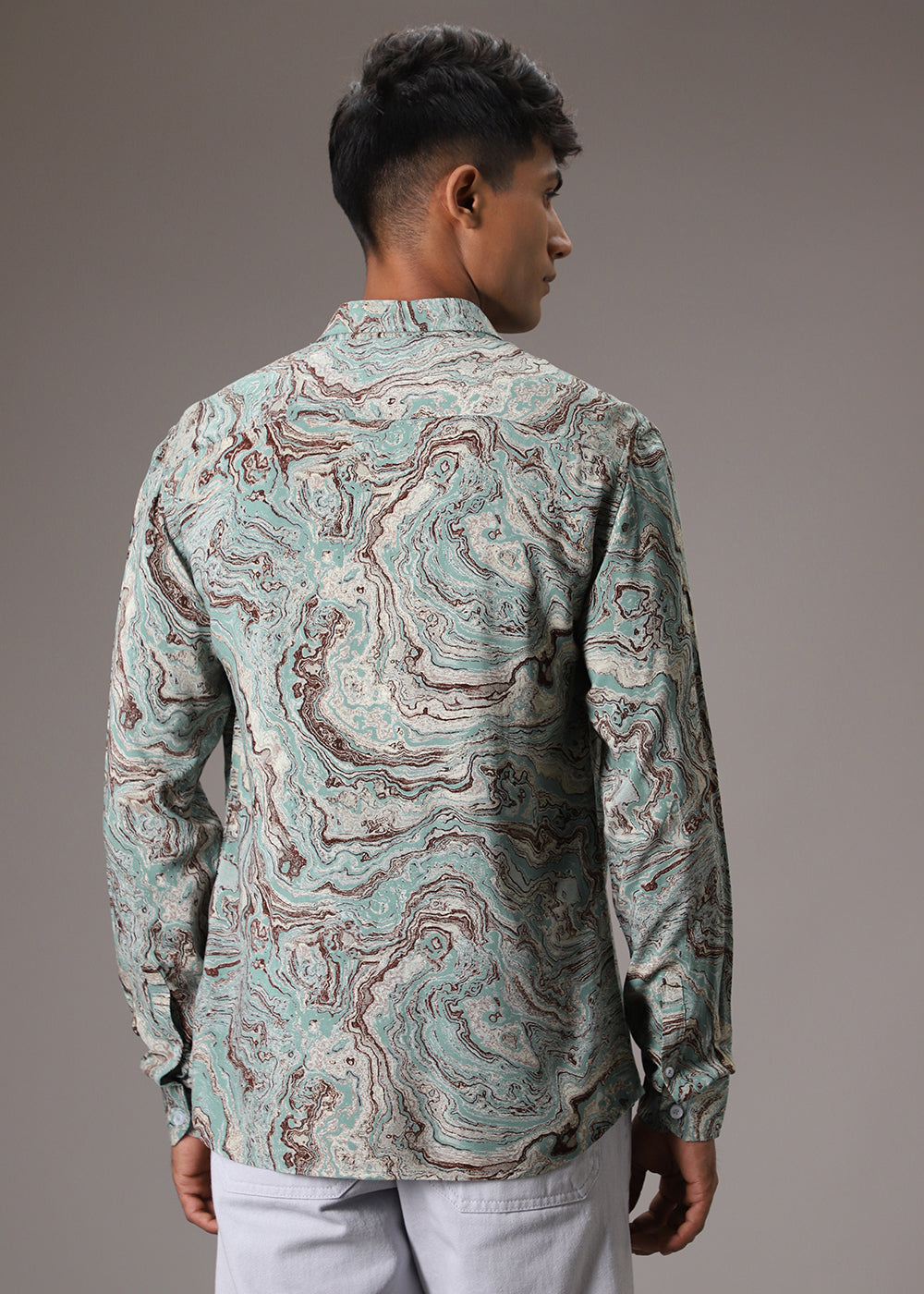 Cyan Marble Wash Feather Shirt