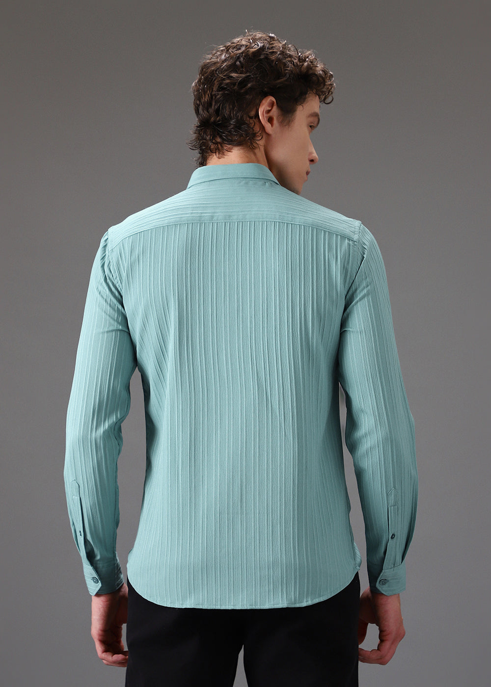 Cyan Self Striped Shirt