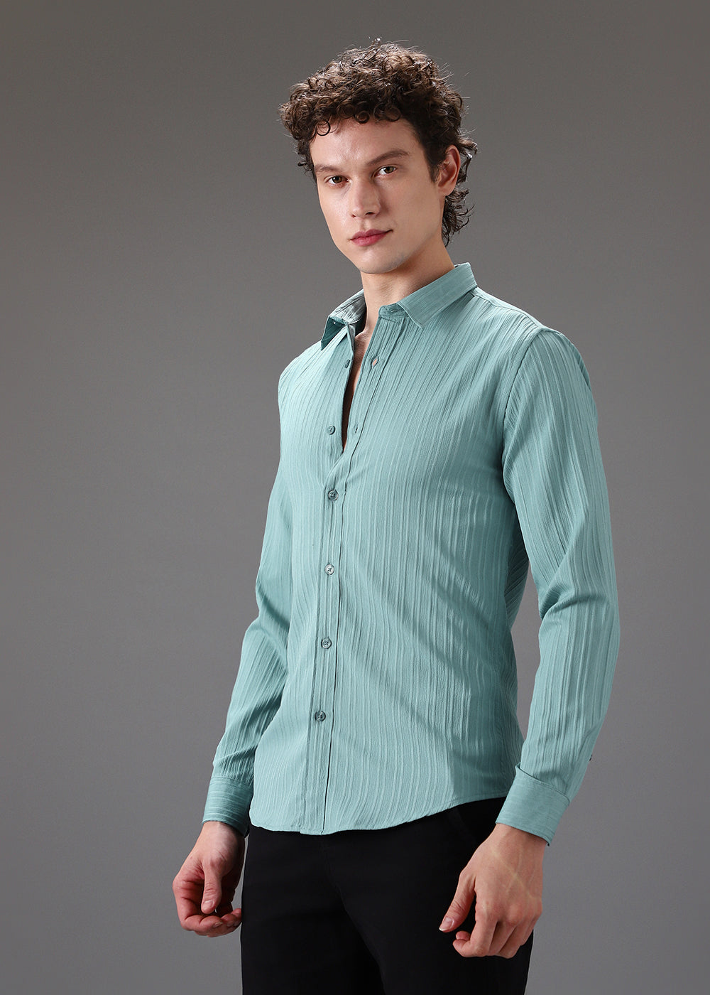 Cyan Self Striped Shirt