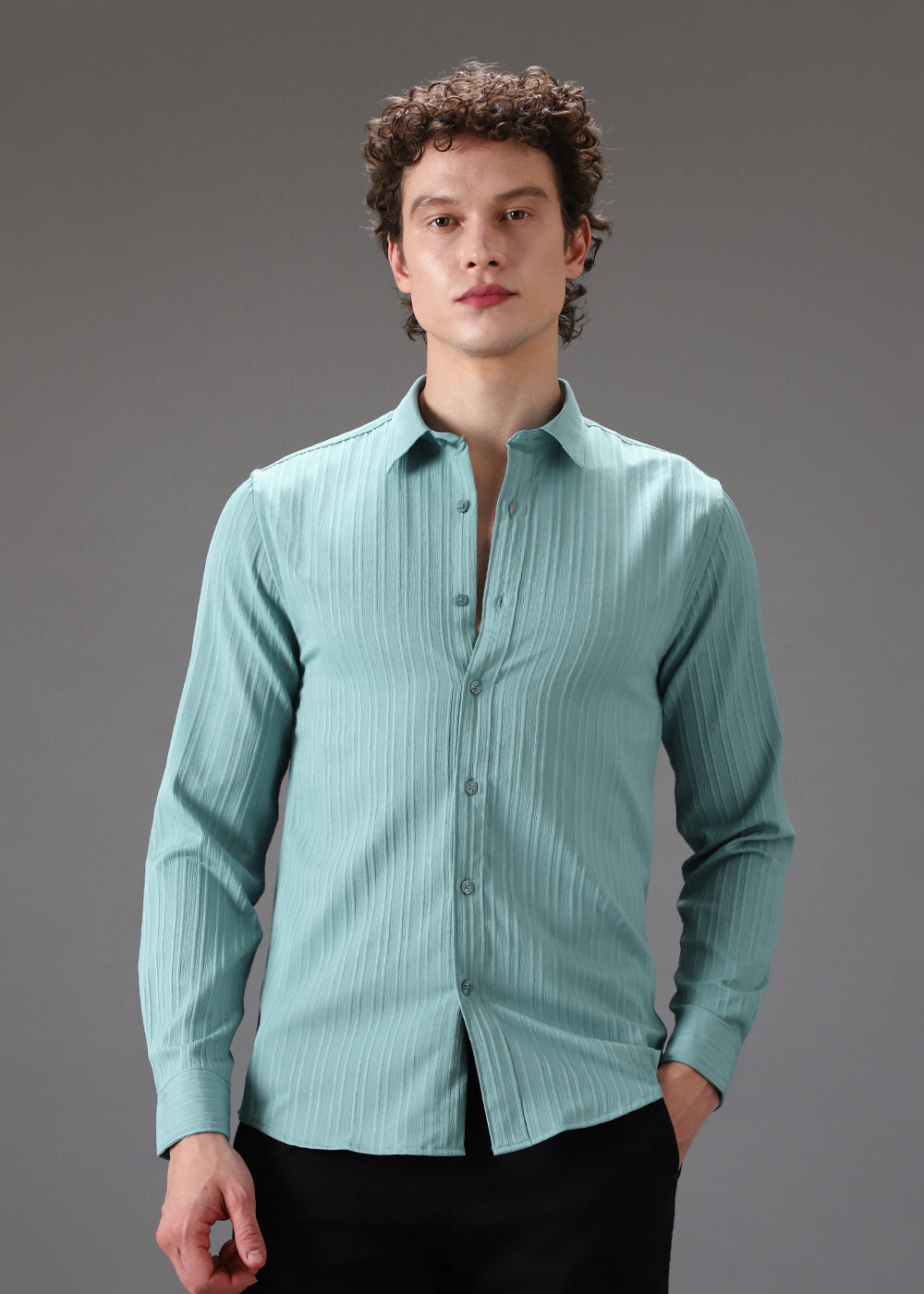 Cyan Self Striped Shirt