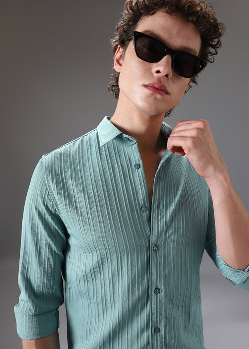 Cyan Self Striped Shirt