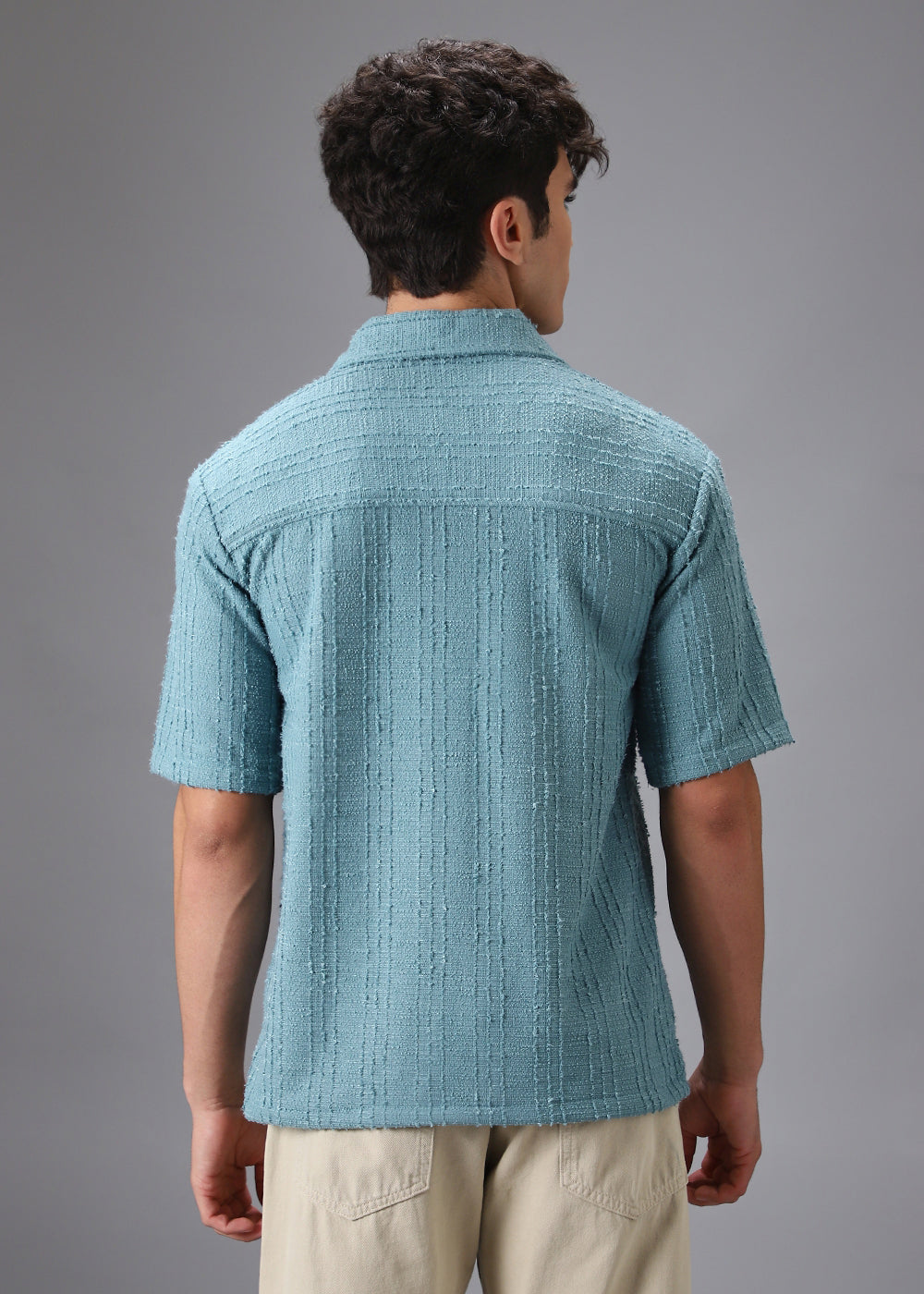 Cyan Cuban Collar Knitted Shirt