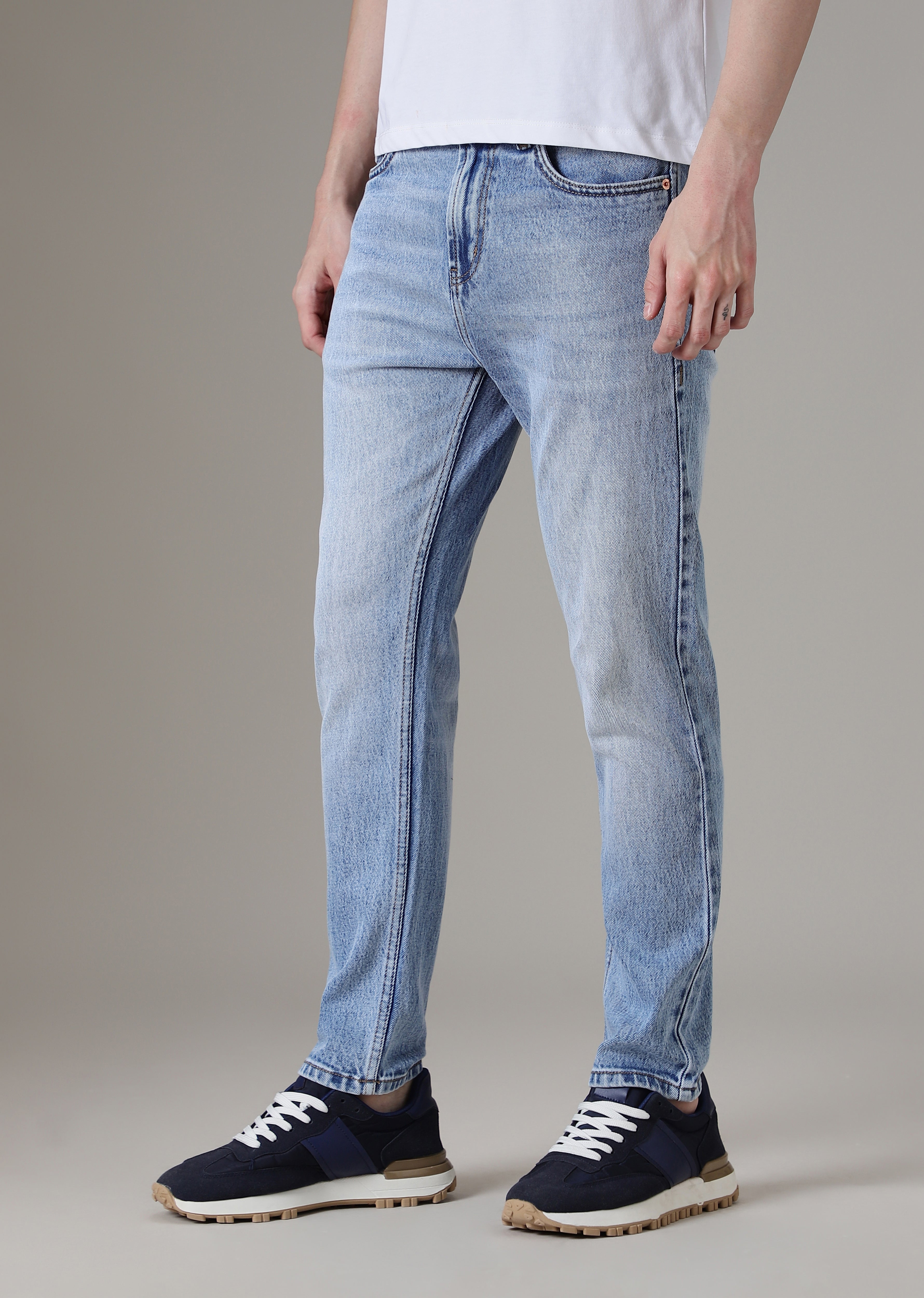 Faded Light Blue Straight Fit Denim