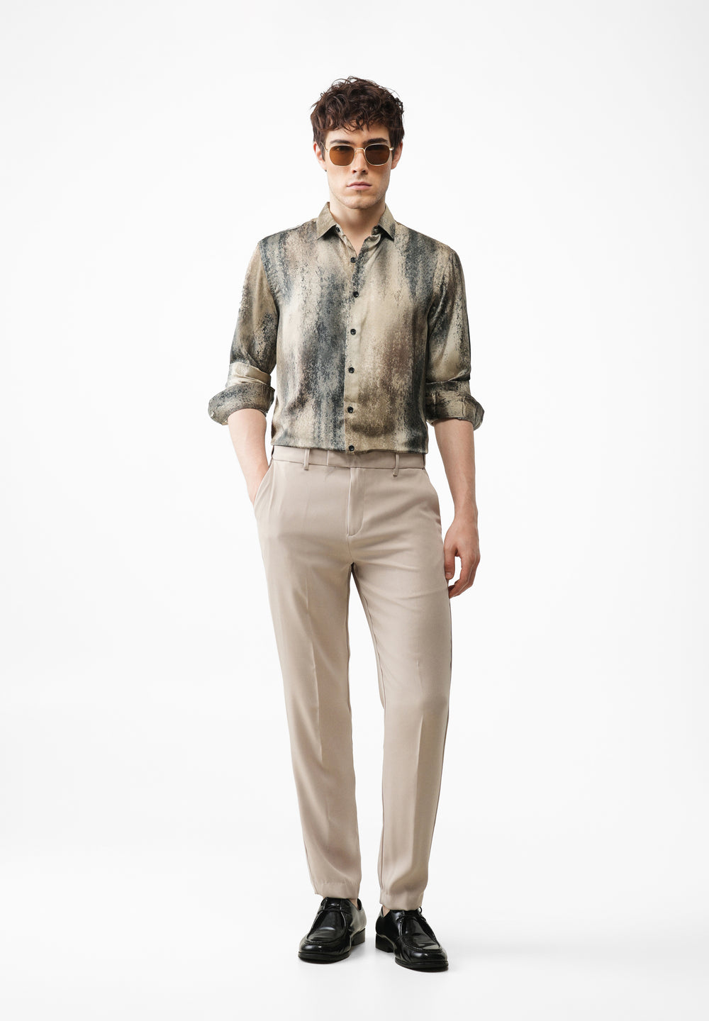 Dark Beige Abstract Print Shirt