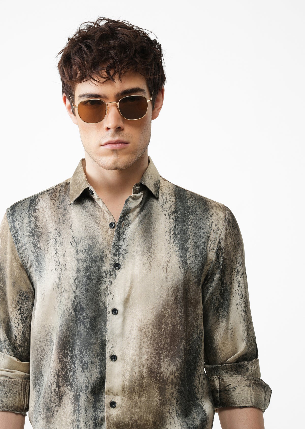 Dark Beige Abstract Print Shirt