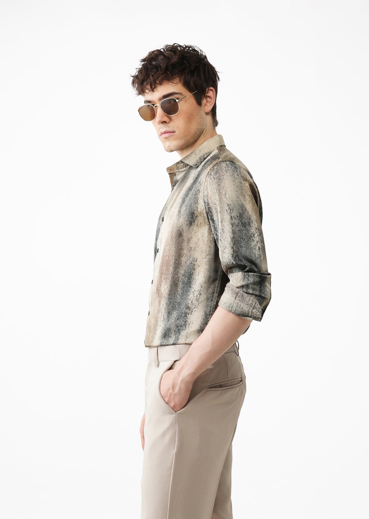 Dark Beige Abstract Print Shirt