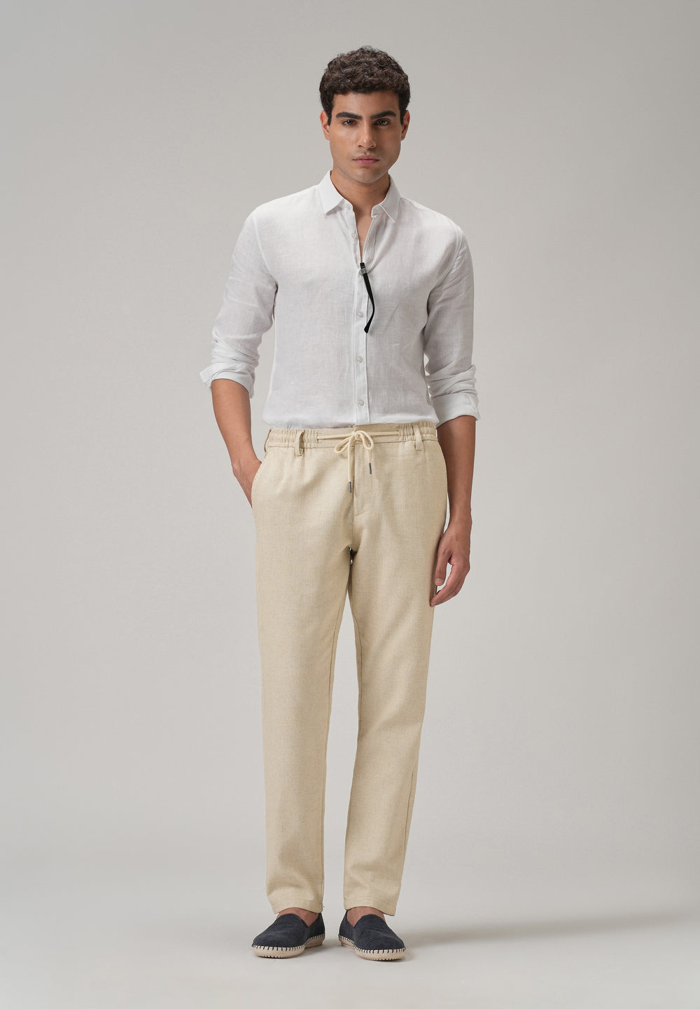 Dark Beige Blended Linen Pant