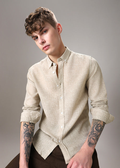 Dark Beige Blended Linen Shirt