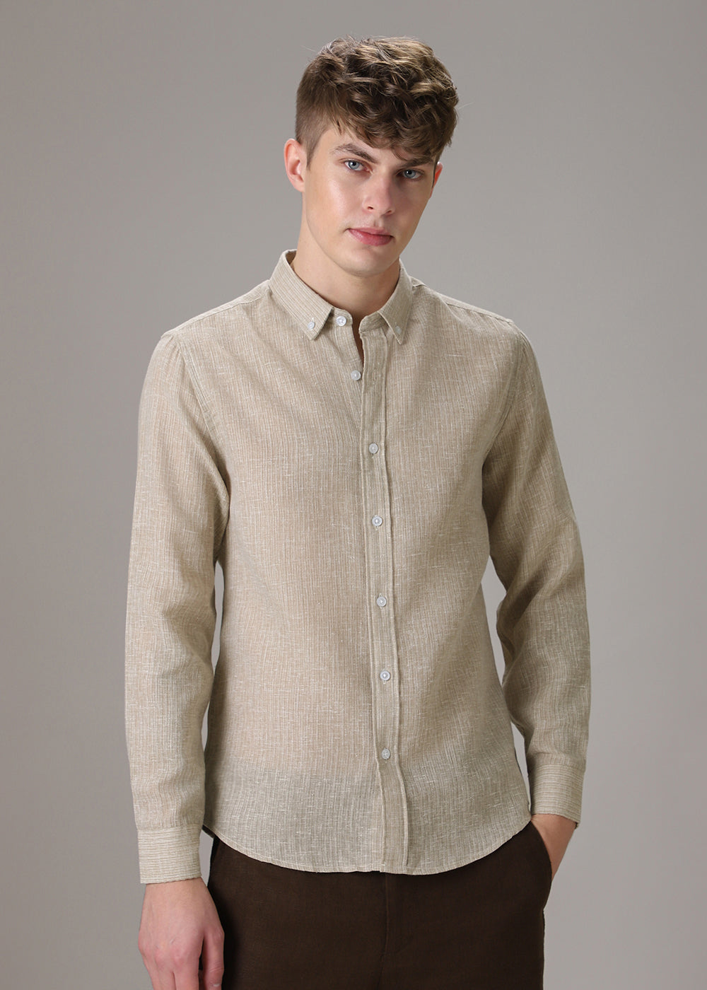 Dark Beige Blended Linen Shirt