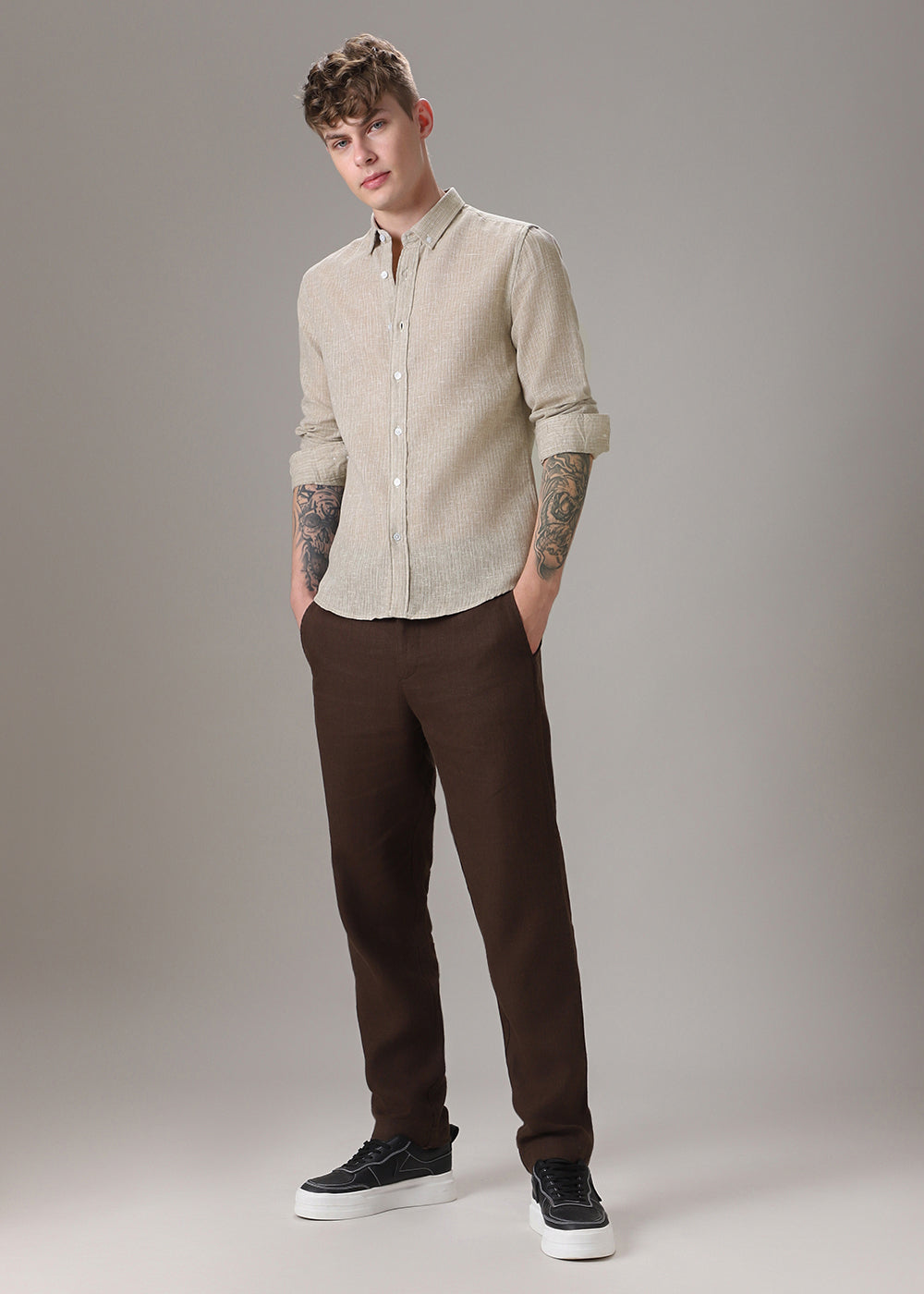 Dark Beige Blended Linen Shirt