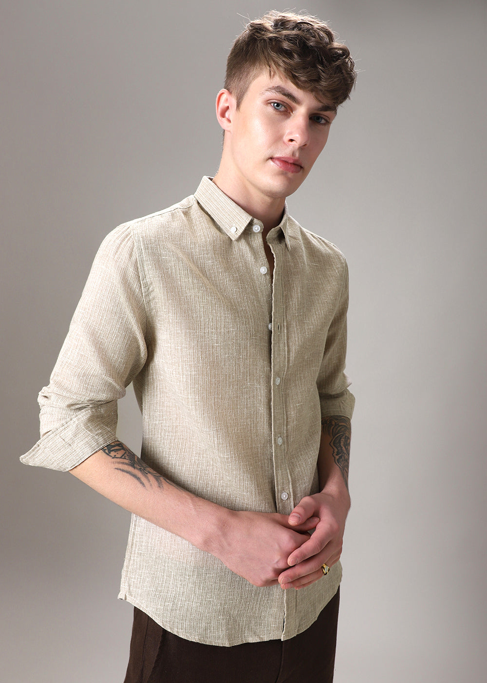 Dark Beige Blended Linen Shirt