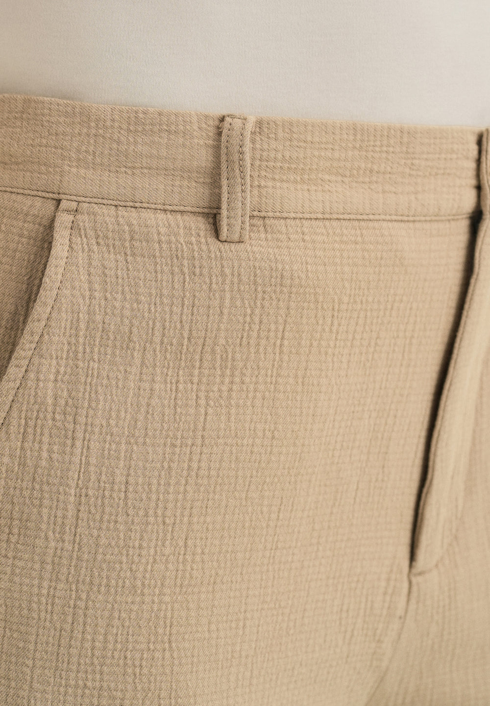 Dark Beige Crinkled Cotton Trouser