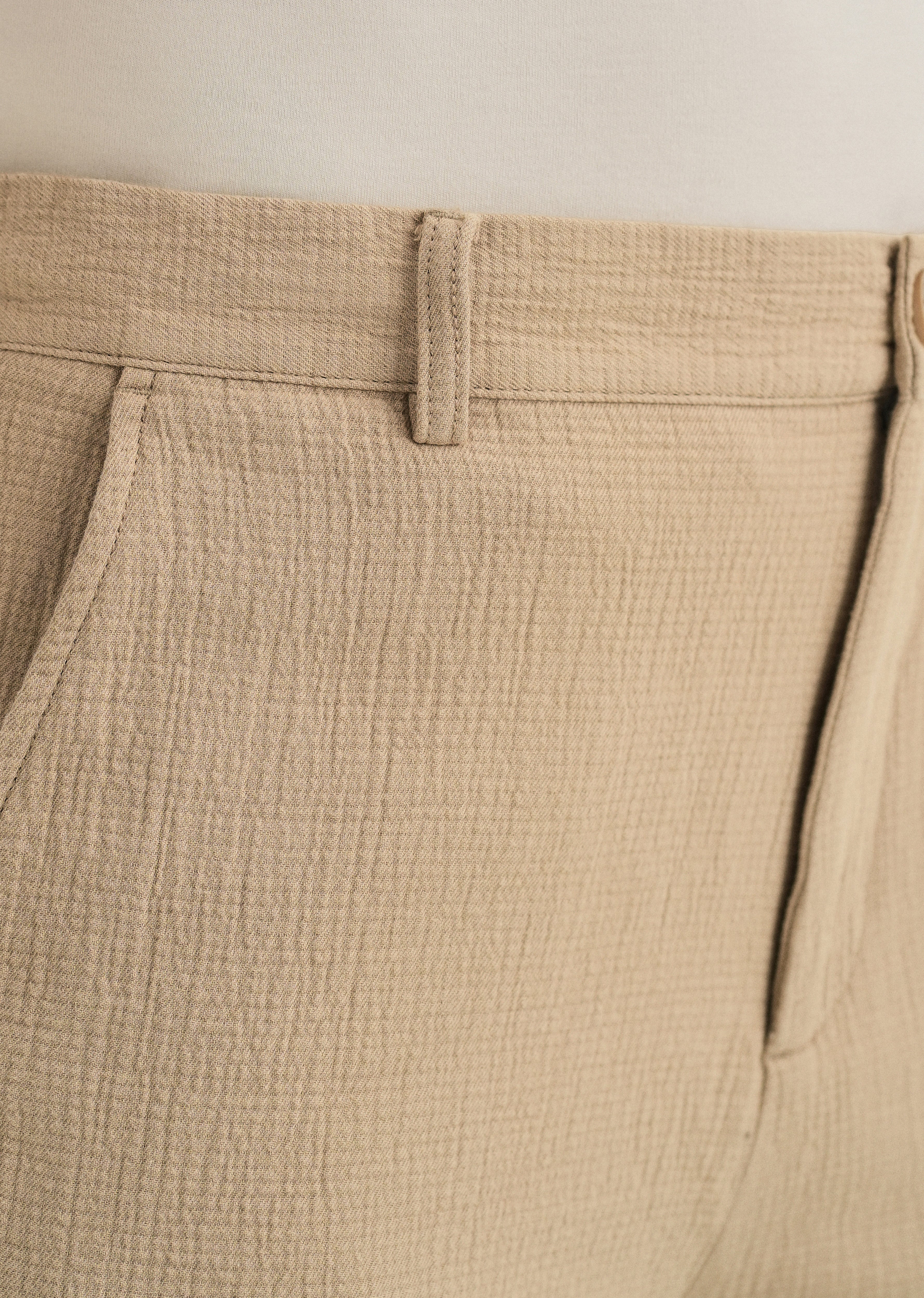Dark Beige Crinkled Cotton Trouser