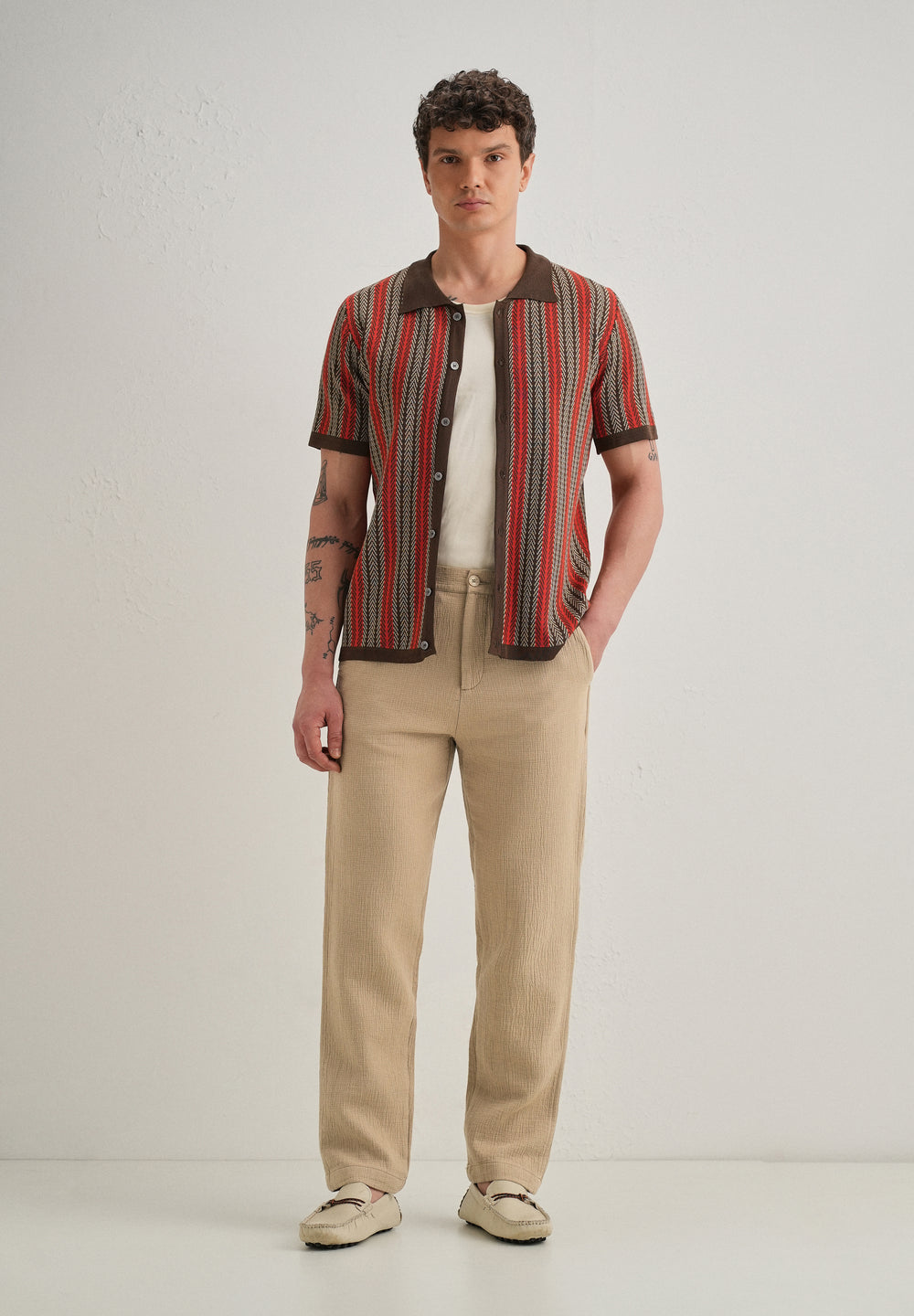 Dark Beige Crinkled Cotton Trouser