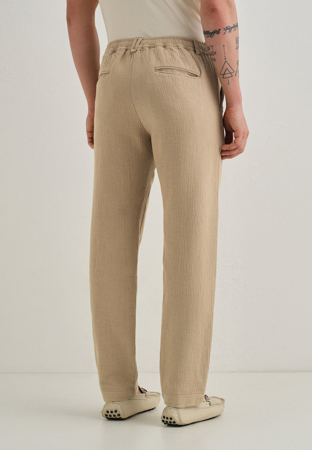 Dark Beige Crinkled Cotton Trouser