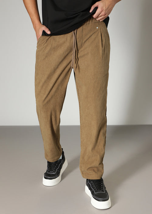 Dark Beige Drawstring Corduroy Pant