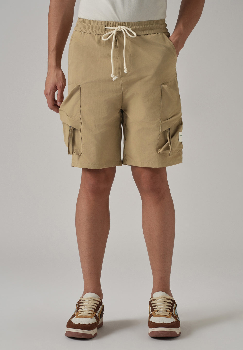 Dark Beige Drawstring Cargo Shorts