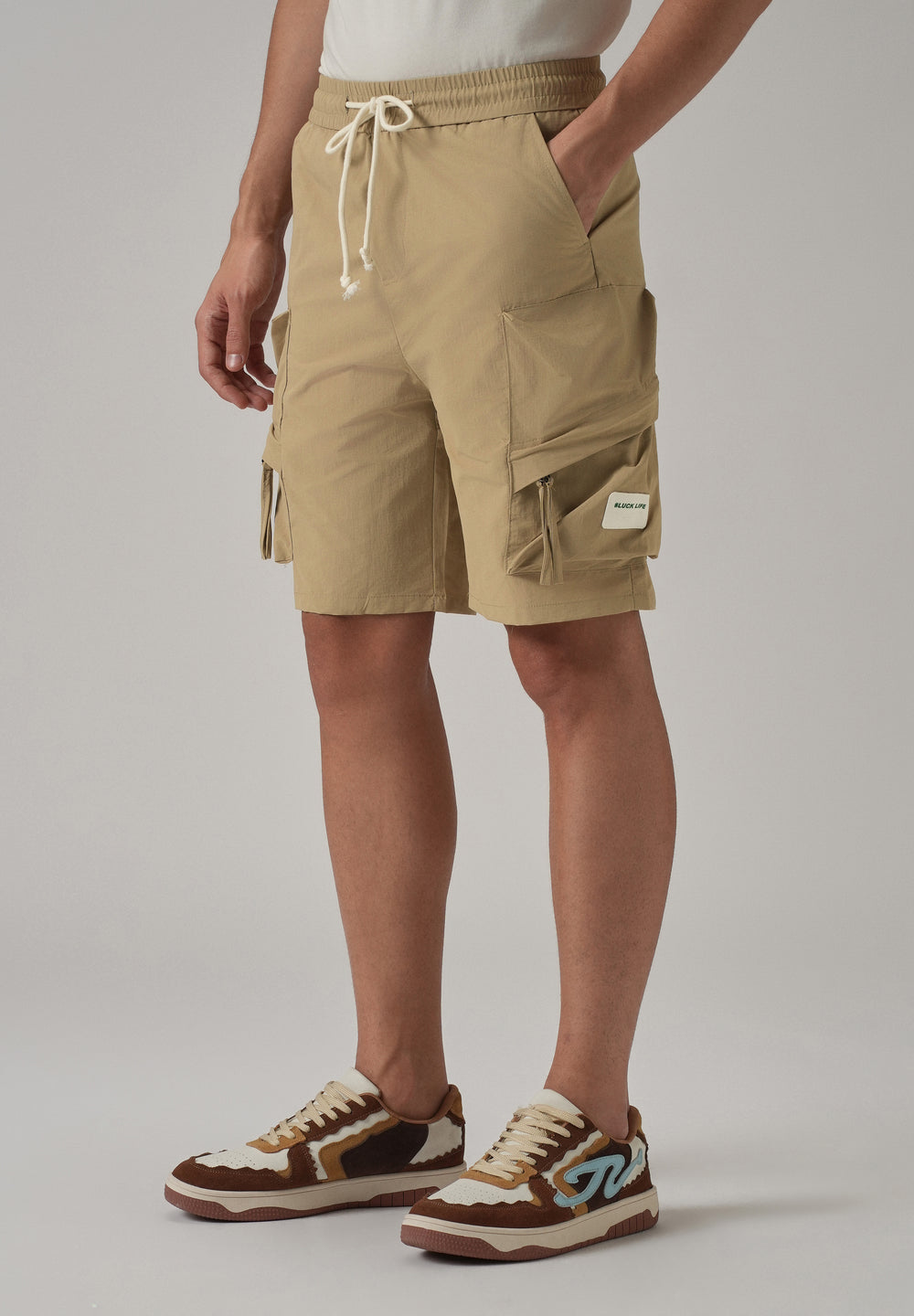 Dark Beige Drawstring Cargo Shorts
