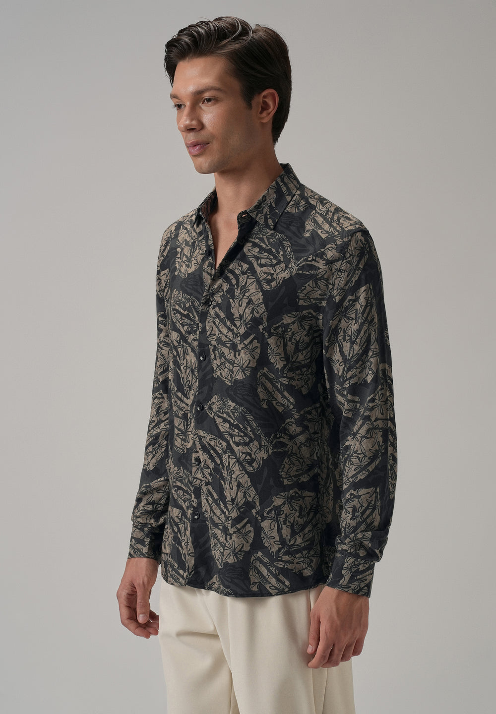 Dark Beige Floral Printed Shirt