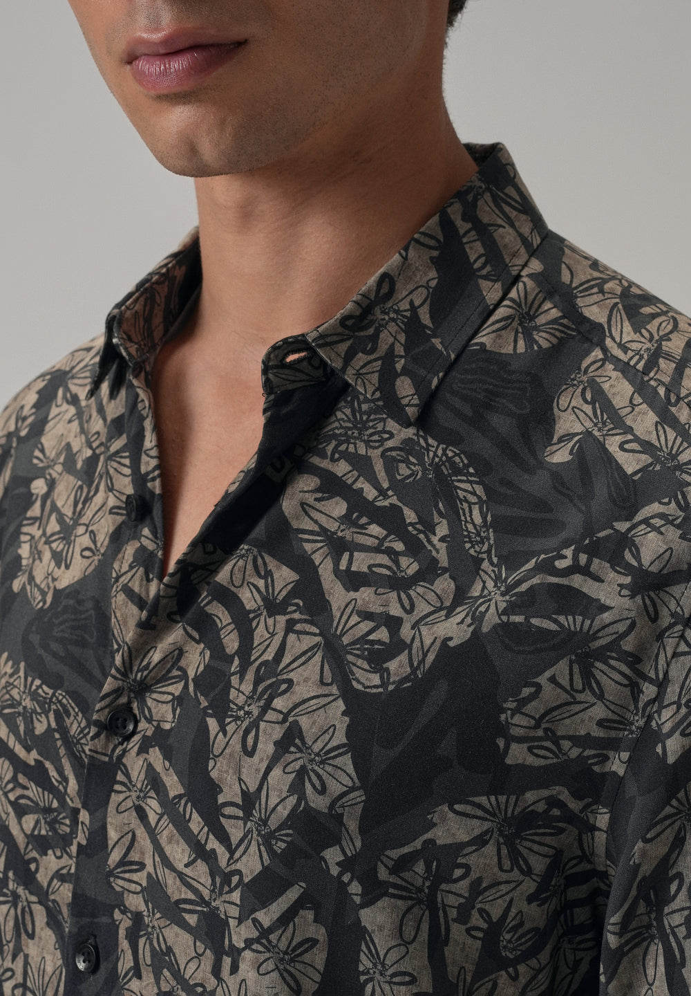 Dark Beige Floral Printed Shirt