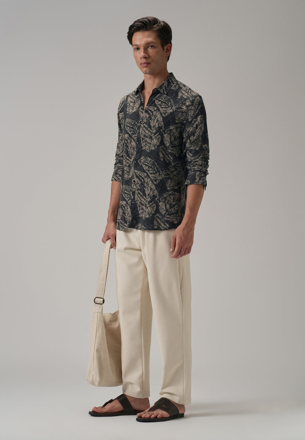 Dark Beige Floral Printed Shirt