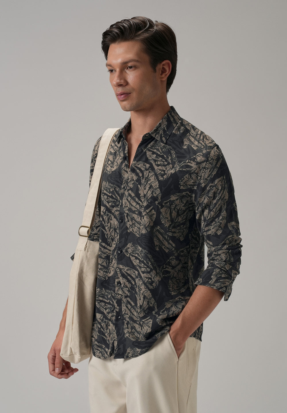Dark Beige Floral Printed Shirt