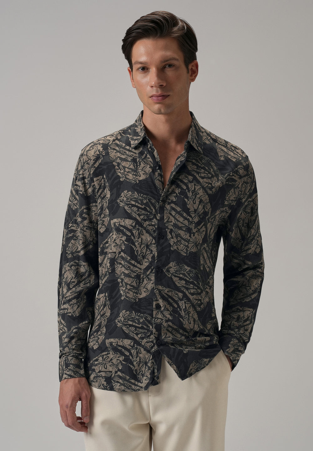 Dark Beige Floral Printed Shirt