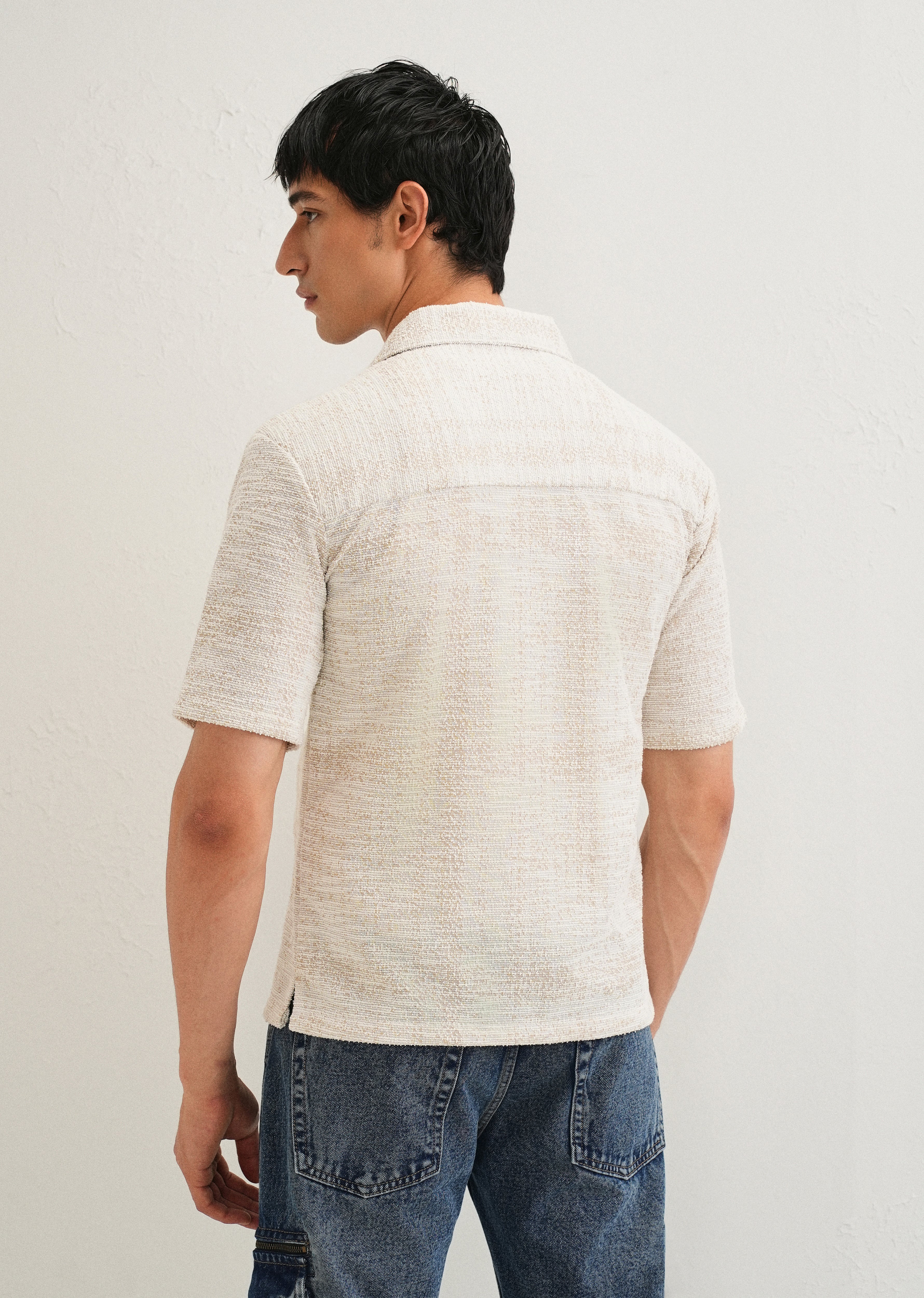 Dark Beige Jacquard Knitted Shirt