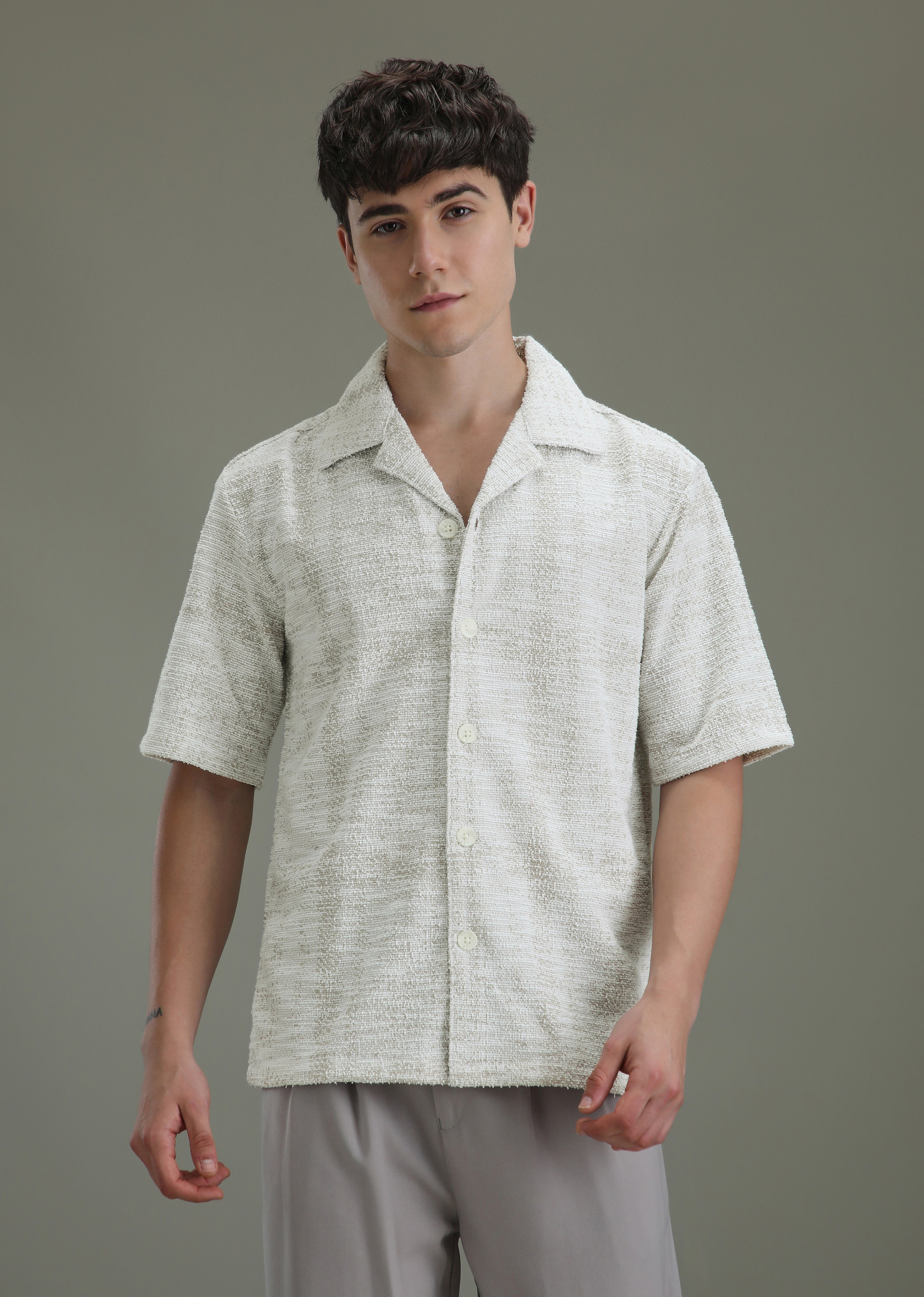 Dark Beige Jacquard Towel Shirt