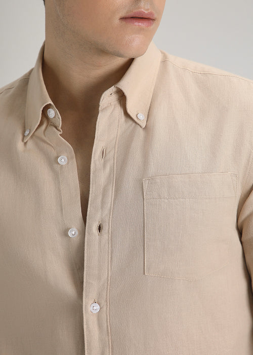 Dark Beige Cotton Linen Shirt