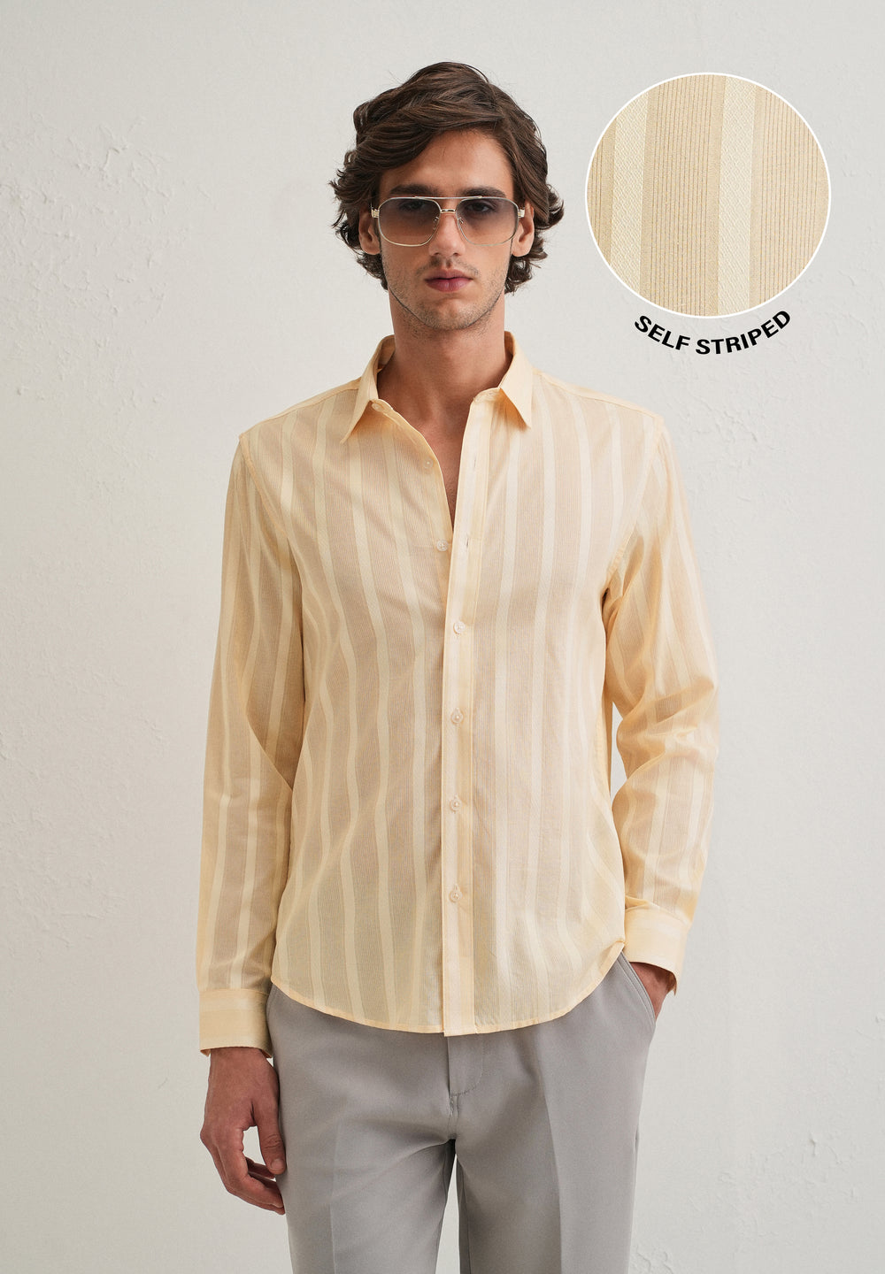 Dark Beige Self Pattern Blended Cotton Shirt