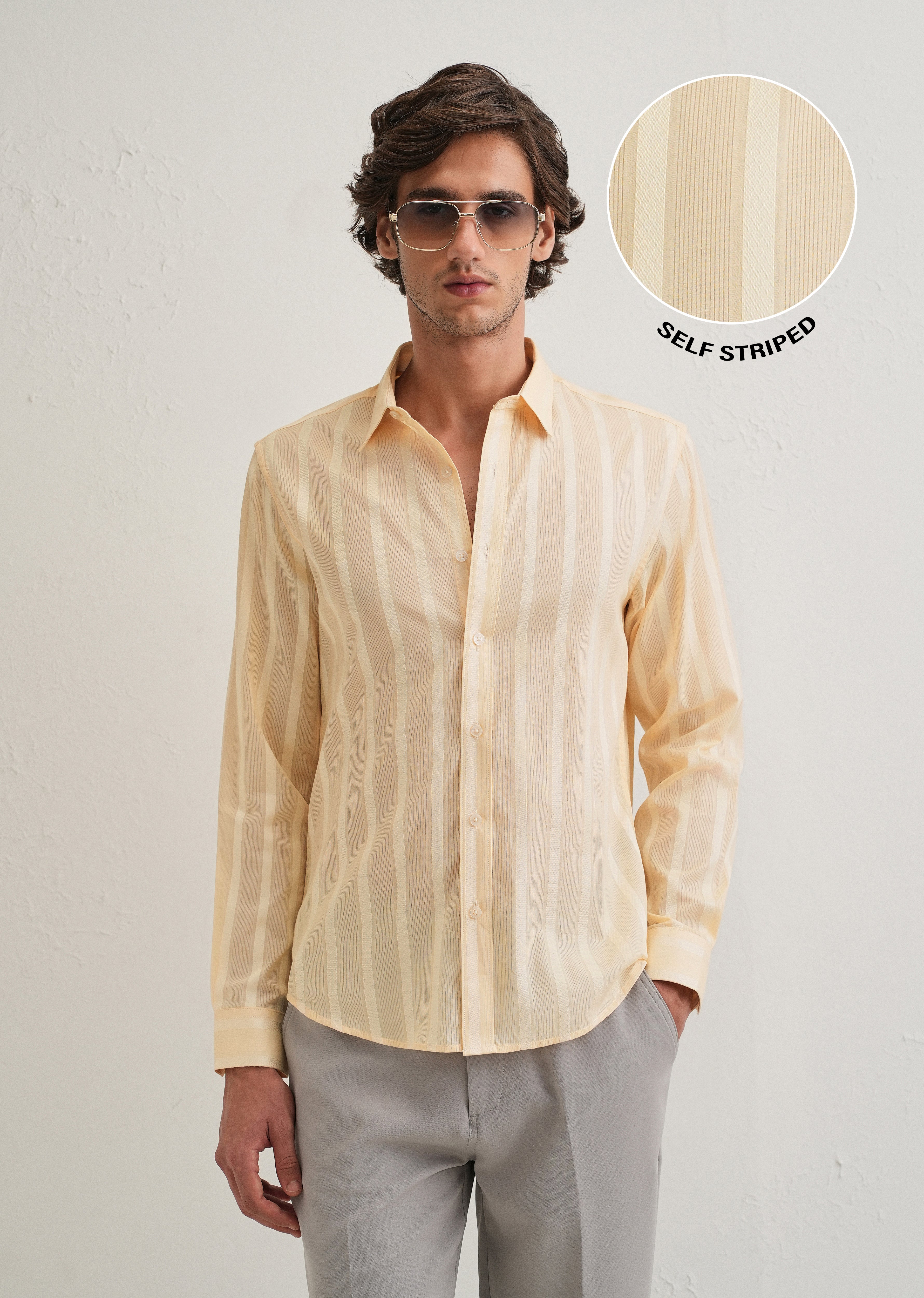 Dark Beige Self Pattern Blended Cotton Shirt