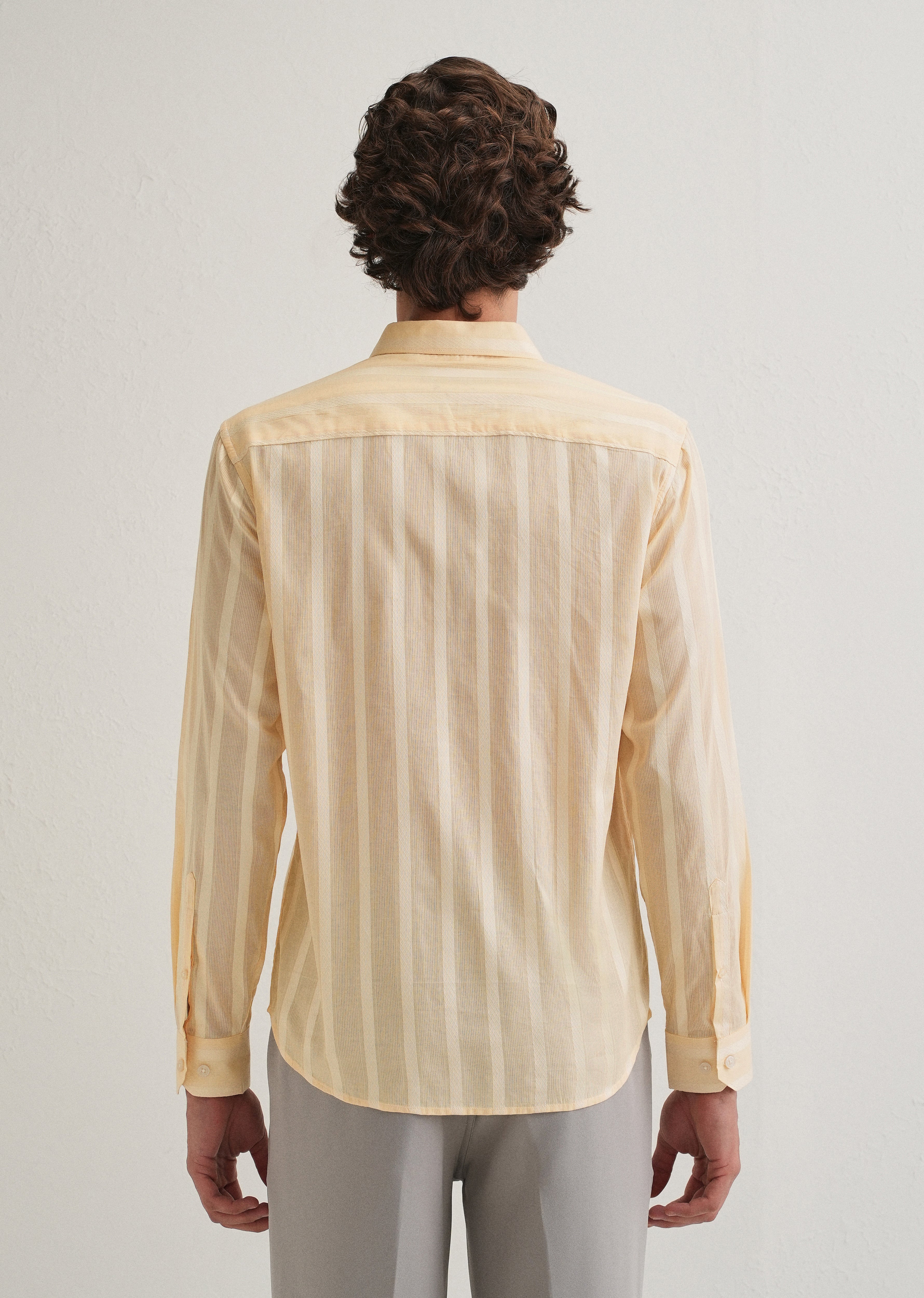 Dark Beige Self Pattern Blended Cotton Shirt